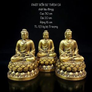BỘ TƯỢNG PHẬT BỔN SƯ THÍCH CA BẰNG ĐỒNG a group of gold statues