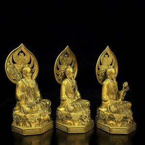 a group of gold statues