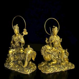 Bộ Tượng Phật Văn Thù Sư Lợi & Phổ Hiền Bồ Tát Bằng Đồng