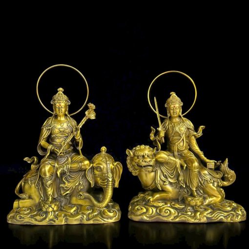 Bộ Tượng Phật Văn Thù Sư Lợi & Phổ Hiền Bồ Tát Bằng Đồng
