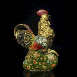 TƯỢNG ĐỒNG PHÁP LAM GÀ TRỐNG NGŨ SẮ