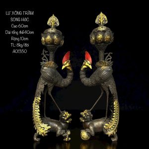 Lư Xông Trầm Song Hạc bằng đồng Lư Xông Trầm Song Hạc bằng đồng